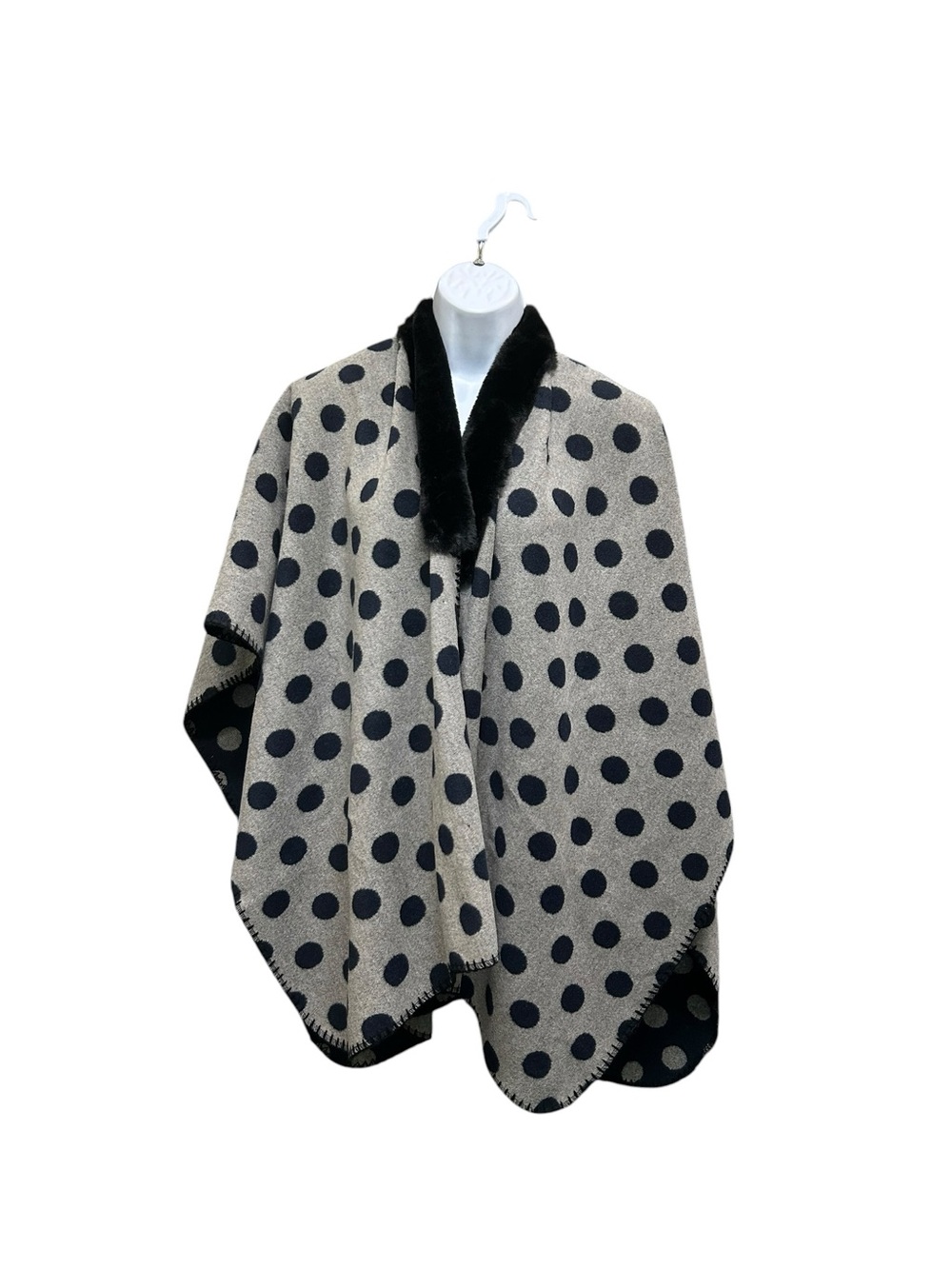 Loft Polka Dot Faux Fur Trim Cape Wrap Size M